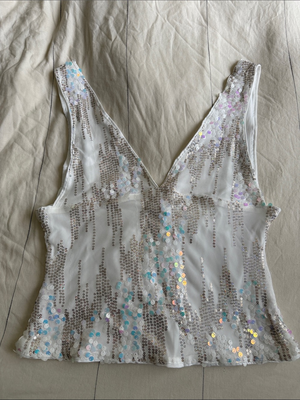 Sequin V-Neck Camisole - White